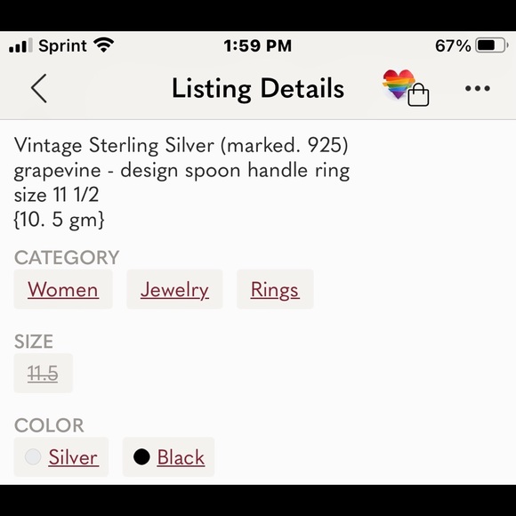 Vintage Sterling Grapevine Spoon Handle Ring 11. 5 - Picture 6 of 7